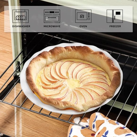 2 x ROUND RUFFLED-EDGE CERAMIC PIE PAN SET  (11"+5.5" - Marble Grey) - Picture 3 of 10